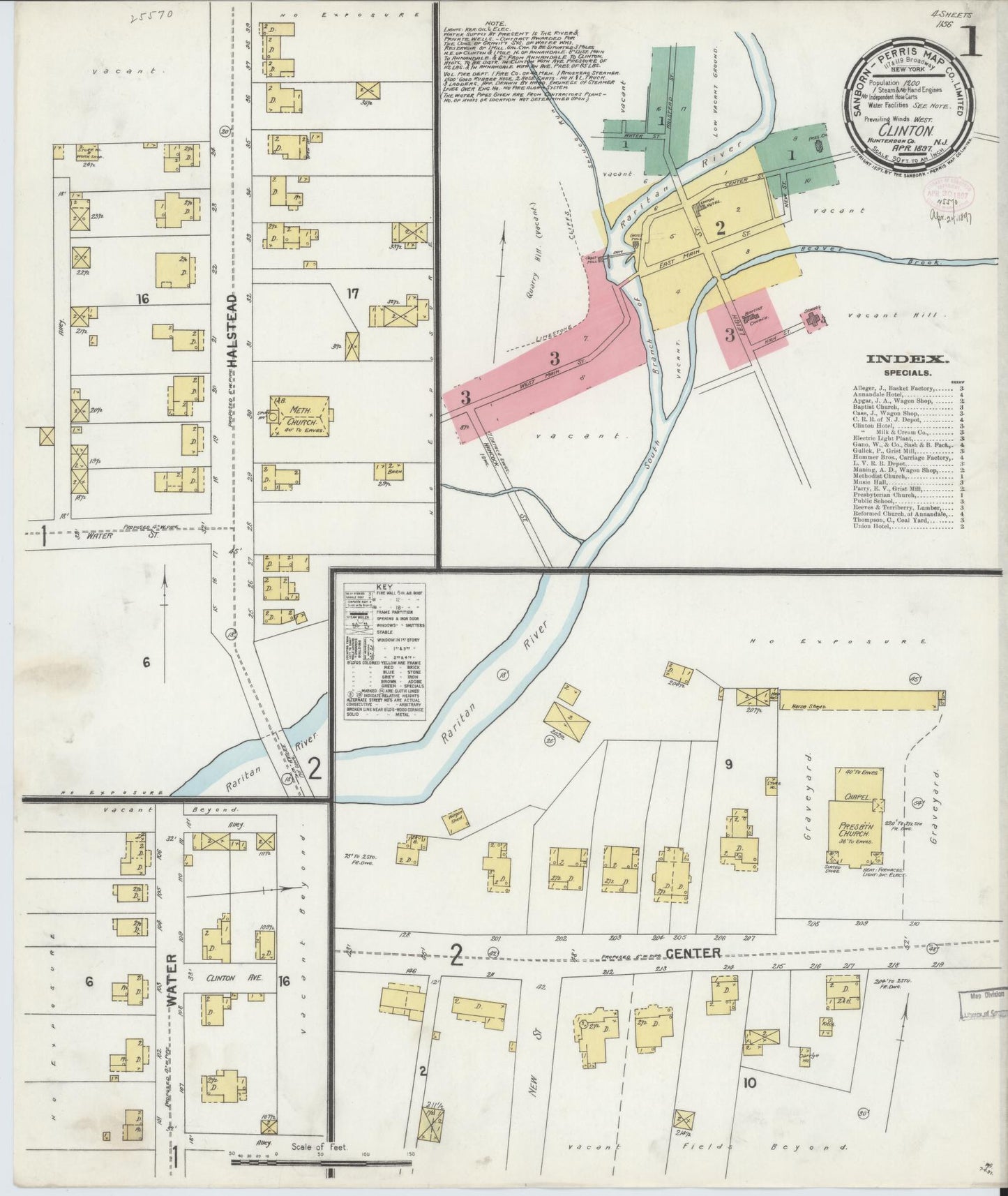 Sanborn Fire Insurance Map from Clinton, Hunterdon County, New Jersey (1897), Sheet #0001 - Complete Map Set gallery image, historic Sanborn map, vintage wall art, New Jersey New Jersey