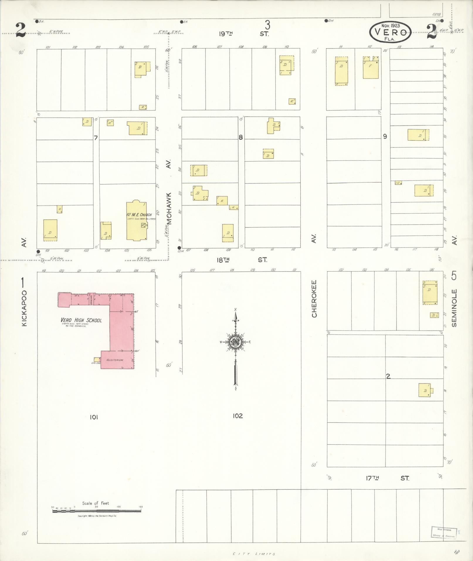 Sanborn Fire Insurance Map from Vero Beach, Indian River County, Florida (1923), Sheet #0002 - Historic Sanborn Fire Insurance Map Print, vintage old map wall art, antique decor, genealogy gift, Florida Florida map