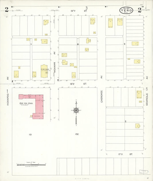 Sanborn Fire Insurance Map from Vero Beach, Indian River County, Florida (1923), Sheet #0002 - Historic Sanborn Fire Insurance Map Print, vintage old map wall art, antique decor, genealogy gift, Florida Florida map