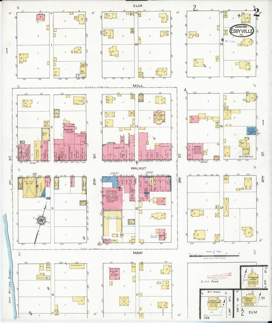 Sanborn Fire Insurance Map from Eddyville, Wapello County, Iowa (1919), Sheet #0002 - Historic Sanborn Fire Insurance Map Print, vintage old map wall art