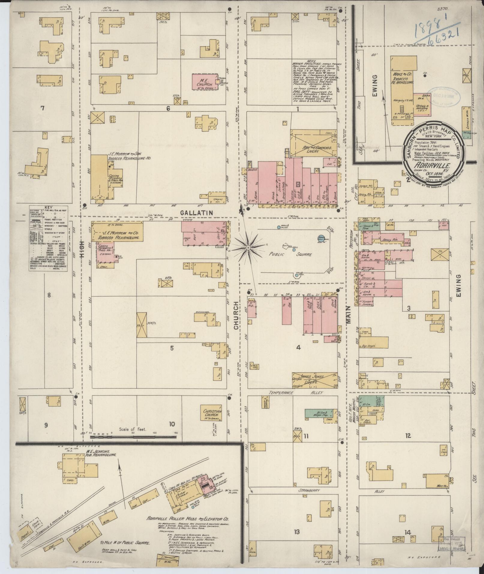 Sanborn Fire Insurance Map from Adairville, Logan County, Kentucky (1898), Sheet #0001 - Historic Sanborn Fire Insurance Map Print, vintage old map wall art, antique decor, genealogy gift, Kentucky Kentucky map