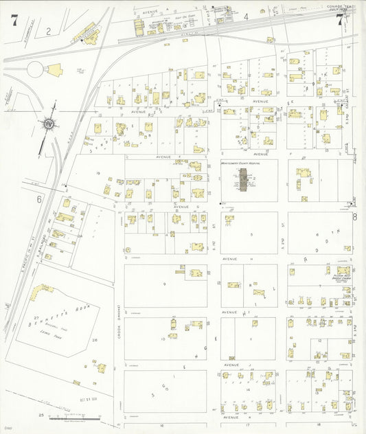 Sanborn Fire Insurance Map from Conroe, Montgomery County, Texas (1938), Sheet #0007 - Historic Sanborn Fire Insurance Map Print, vintage old map wall art, antique decor, genealogy gift, Texas Texas map