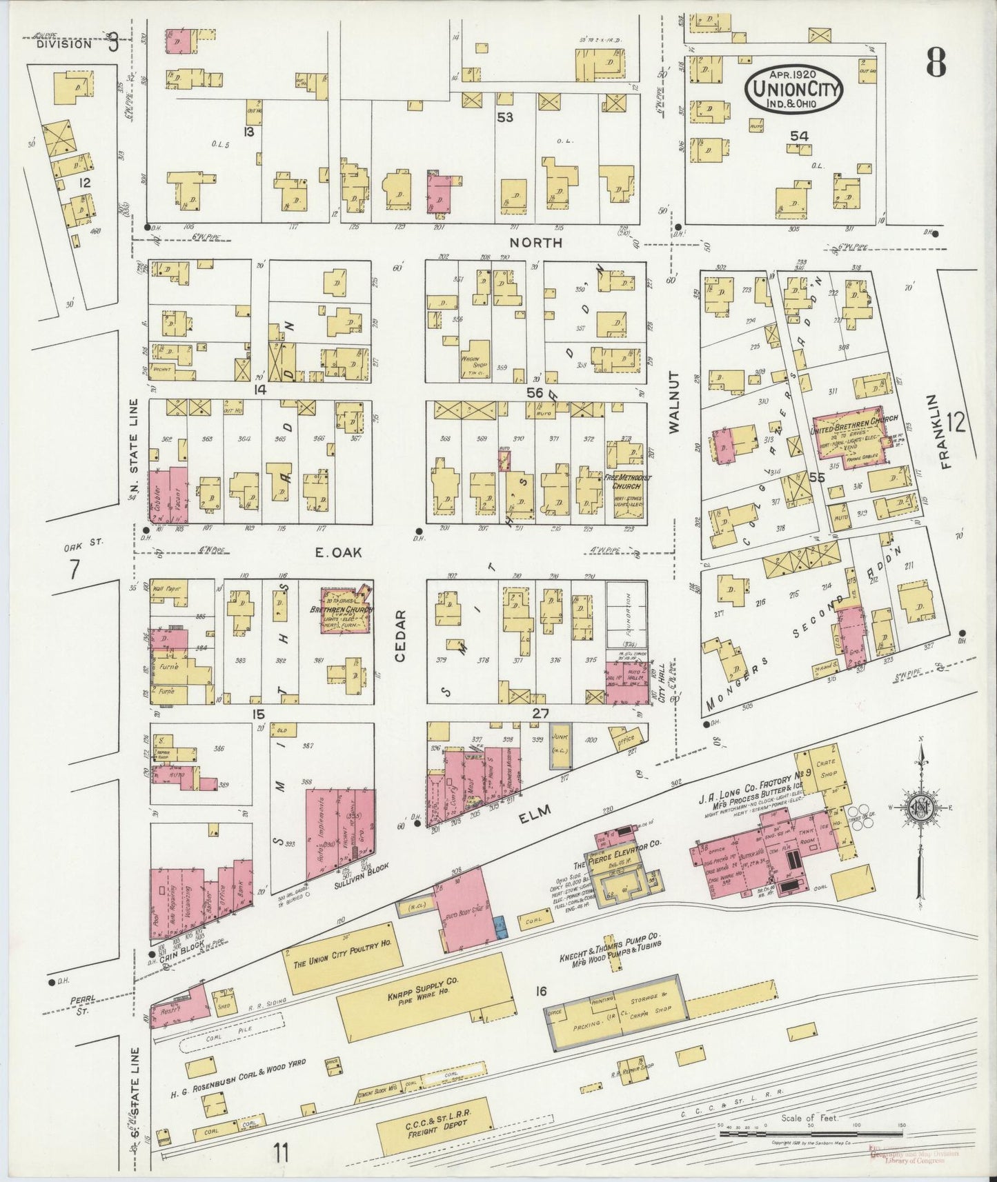 Sanborn Fire Insurance Map from Union City, Randolph County, Indiana (1920), Sheet #0008 - Complete Map Set gallery image, historic Sanborn map, vintage wall art, Indiana Indiana