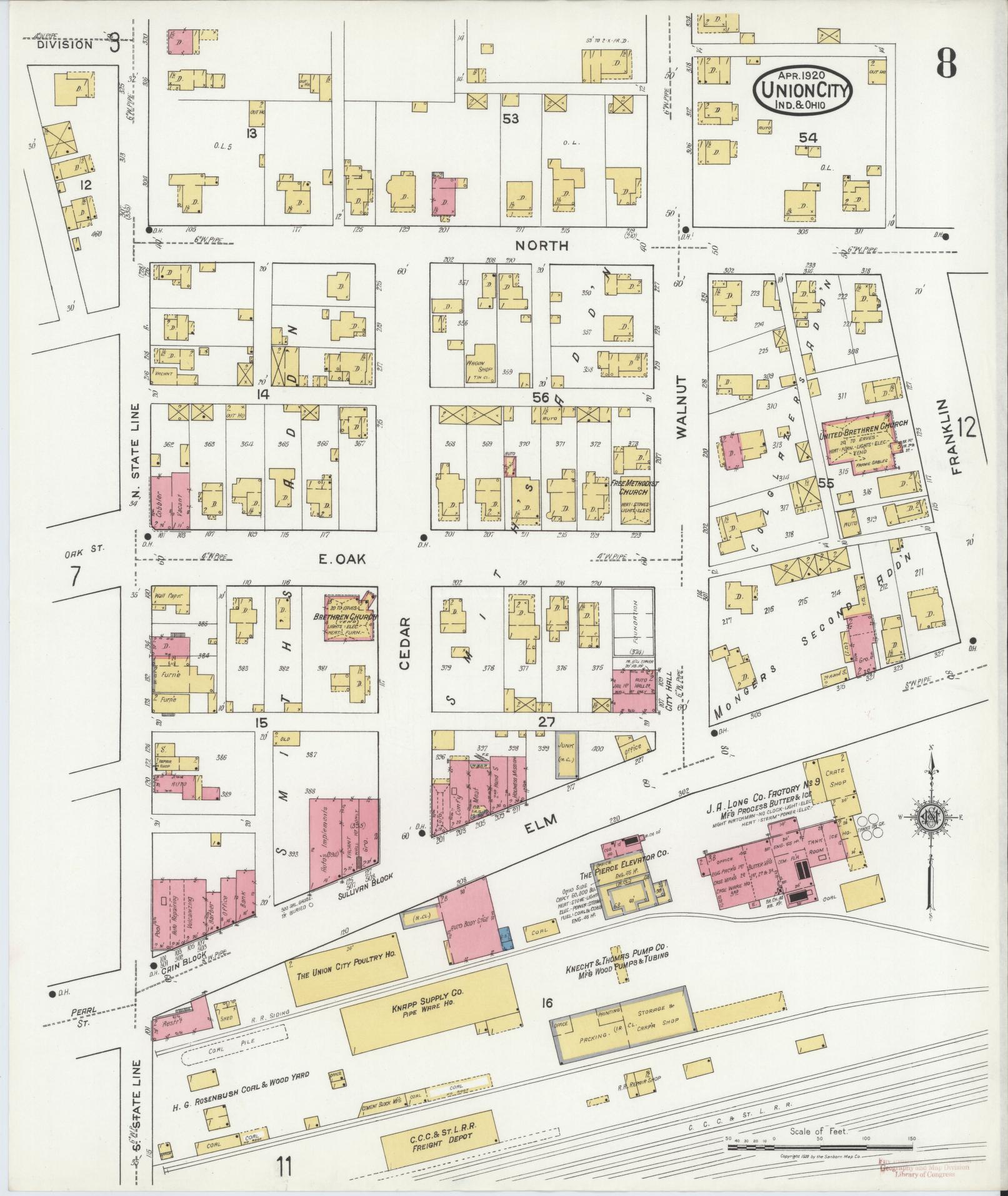 Sanborn Fire Insurance Map from Union City, Randolph County, Indiana (1920), Sheet #0008 - Complete Map Set gallery image, historic Sanborn map, vintage wall art, Indiana Indiana