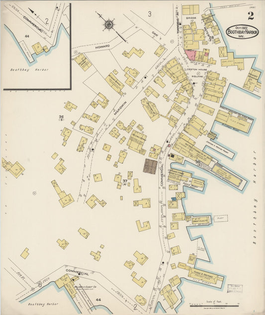 Sanborn Fire Insurance Map from Boothbay Harbor, Lincoln County, Maine (1922), Sheet #0002 - Historic Sanborn Fire Insurance Map Print, vintage old map wall art, antique decor, genealogy gift, Maine Maine map