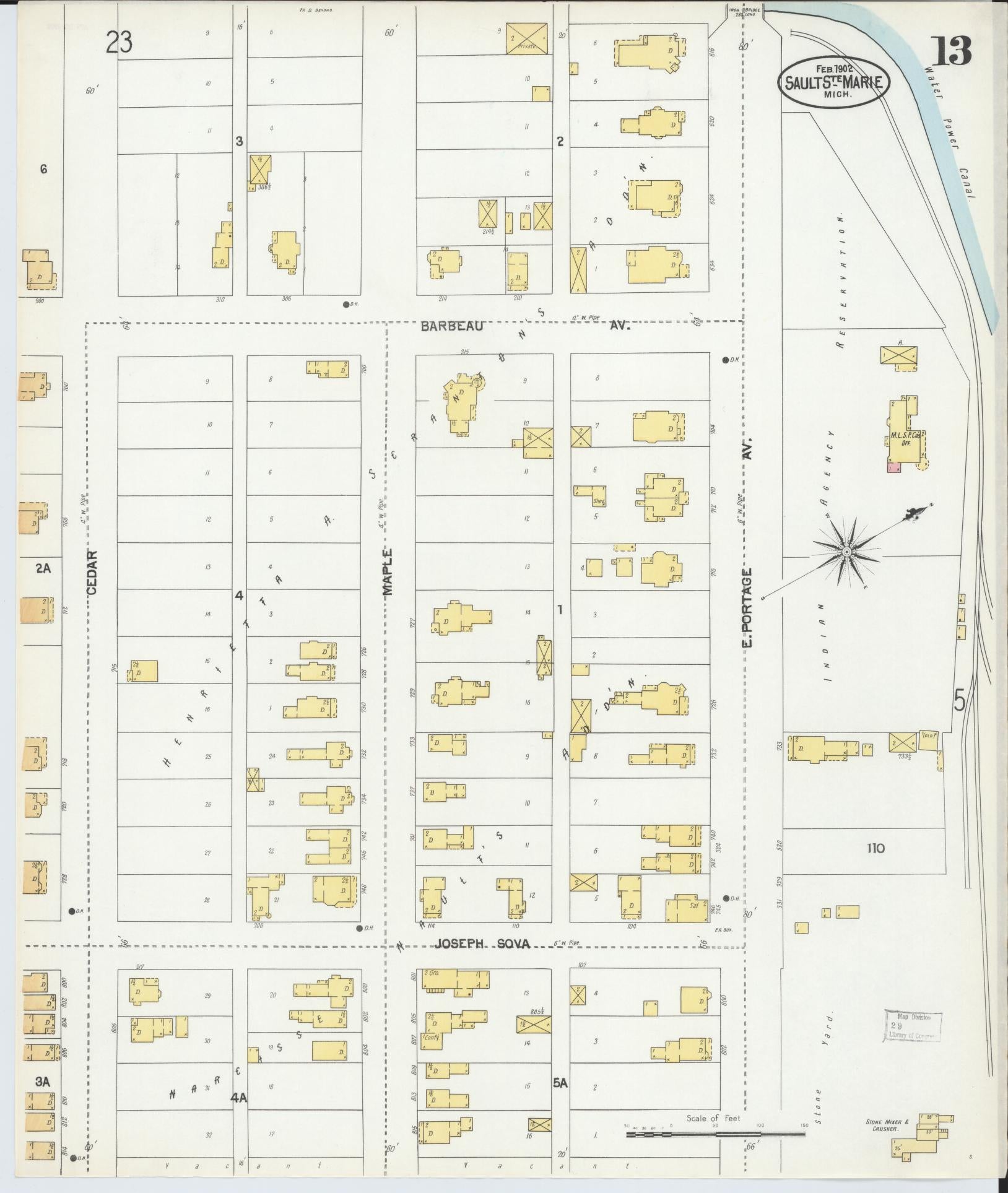 Sanborn Fire Insurance Map from Sault Sainte Marie, Chippewa County, Michigan (1902), Sheet #0013 - Complete Map Set gallery image, historic Sanborn map, vintage wall art, Michigan Michigan