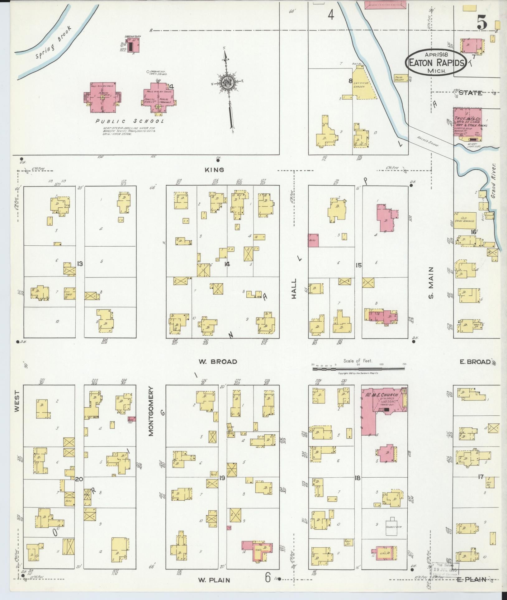 Sanborn Fire Insurance Map from Eaton Rapids, Eaton County, Michigan (1918), Sheet #0005 - Historic Sanborn Fire Insurance Map Print, vintage old map wall art, antique decor, genealogy gift, Michigan Michigan map