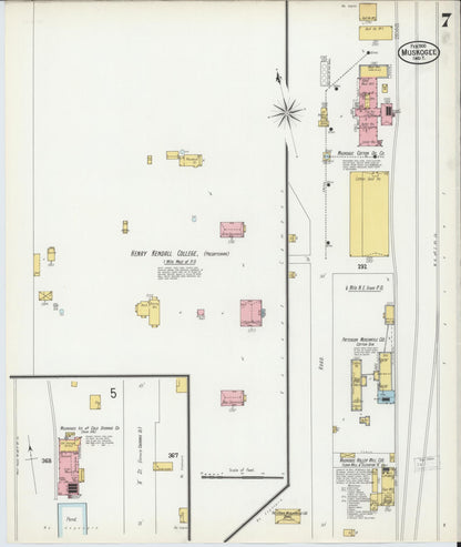 Sanborn Fire Insurance Map from Muskogee, Muskogee County, Oklahoma (1900), Sheet #0007 - Complete Map Set gallery image, historic Sanborn map, vintage wall art, Oklahoma Oklahoma