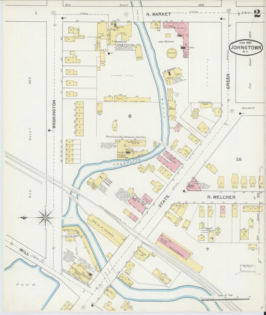 Sanborn Fire Insurance Map from Johnstown, Fulton County, New York (1892), Sheet #0002 - Historic Sanborn Fire Insurance Map Print, vintage old map wall art, antique decor, genealogy gift, New York New York map