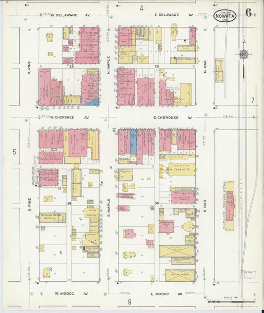 Sanborn Fire Insurance Map from Nowata, Nowata County, Oklahoma (1916), Sheet #0006 - Historic Sanborn Fire Insurance Map Print, vintage old map wall art, antique decor, genealogy gift, Oklahoma Oklahoma map