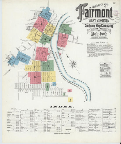 Sanborn Fire Insurance Map from Fairmont, Marion County, West Virginia (1902), Sheet #0001 - Complete Map Set gallery image, historic Sanborn map, vintage wall art, West Virginia West Virginia