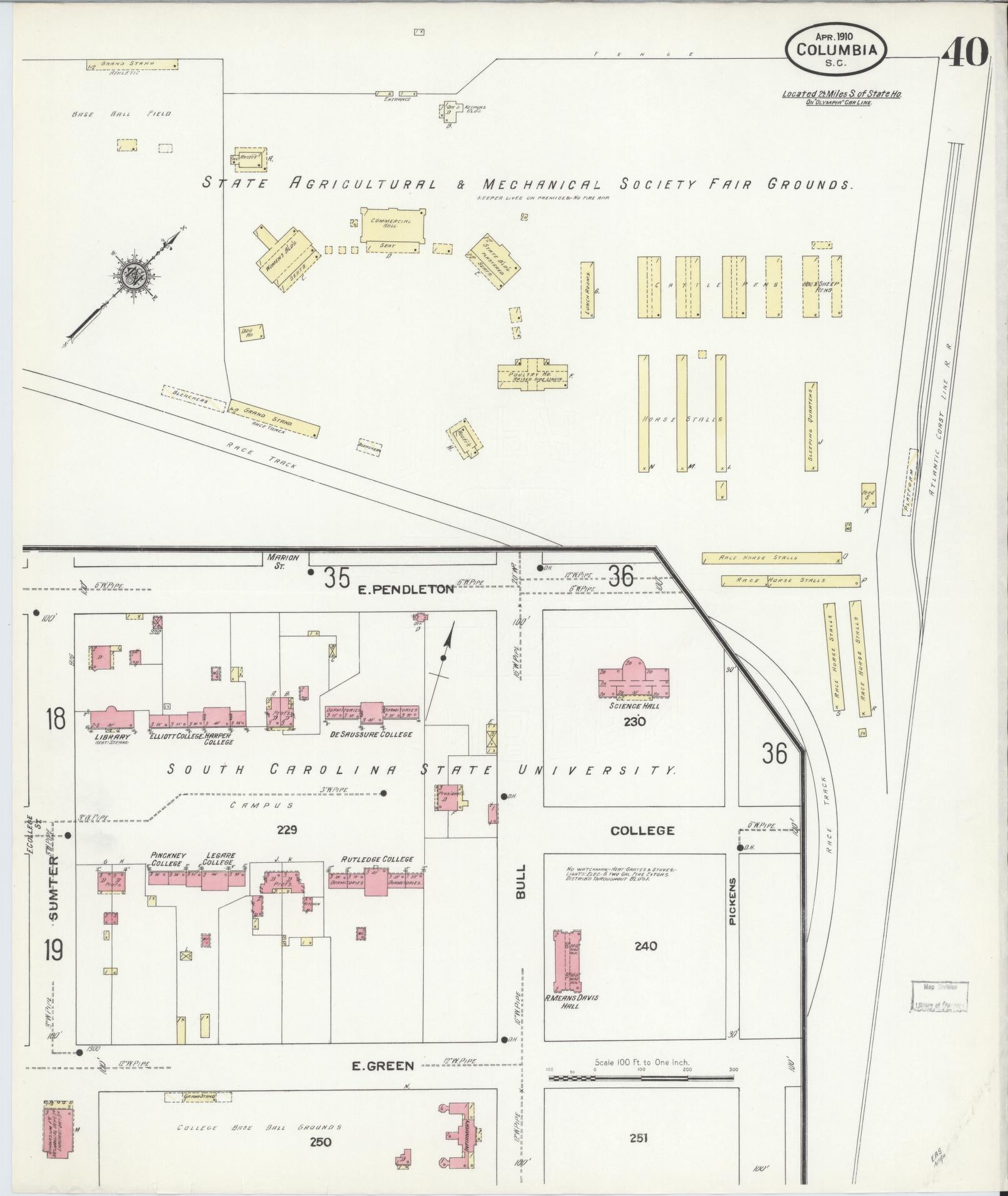 Sanborn Fire Insurance Map from Columbia, Richland County, South Carolina (1910), Sheet #0040 - Complete Map Set gallery image, historic Sanborn map, vintage wall art, South Carolina South Carolina