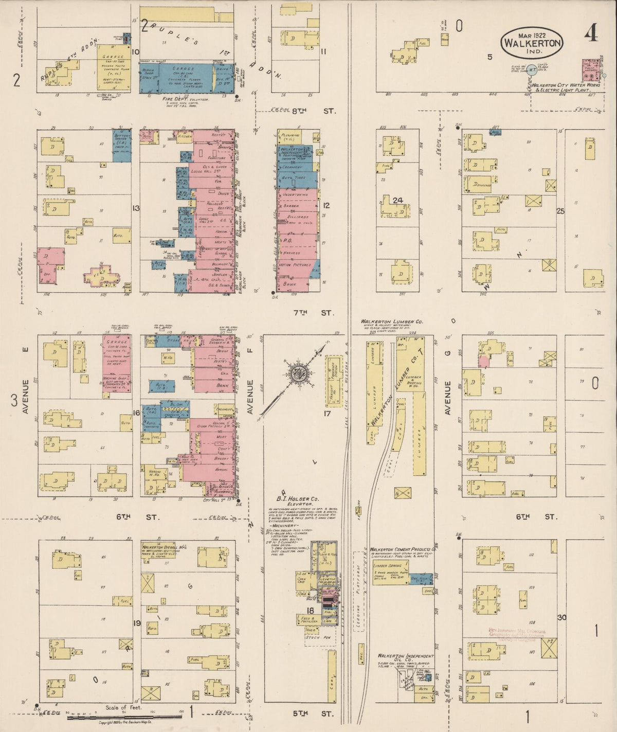 Sanborn Fire Insurance Map from Walkerton, Saint Joseph County, Indiana (1922), Sheet #0004 - Historic Sanborn Fire Insurance Map Print, vintage old map wall art, antique decor, genealogy gift, Indiana Indiana map