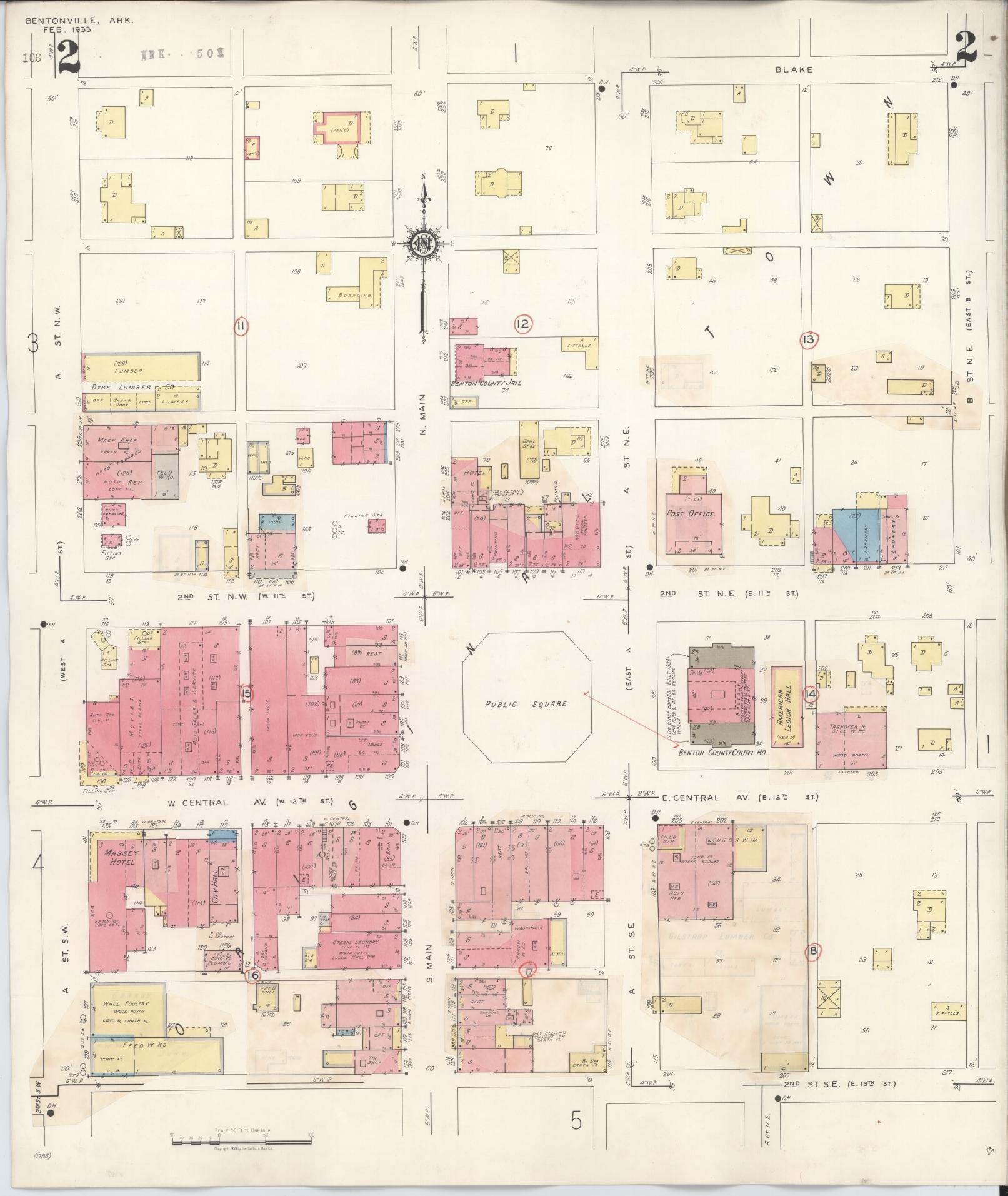 Sanborn Fire Insurance Map from Bentonville, Benton County, Arkansas (1940), Sheet #0002 - Historic Sanborn Fire Insurance Map Print, vintage old map wall art, antique decor, genealogy gift, Arkansas Arkansas map