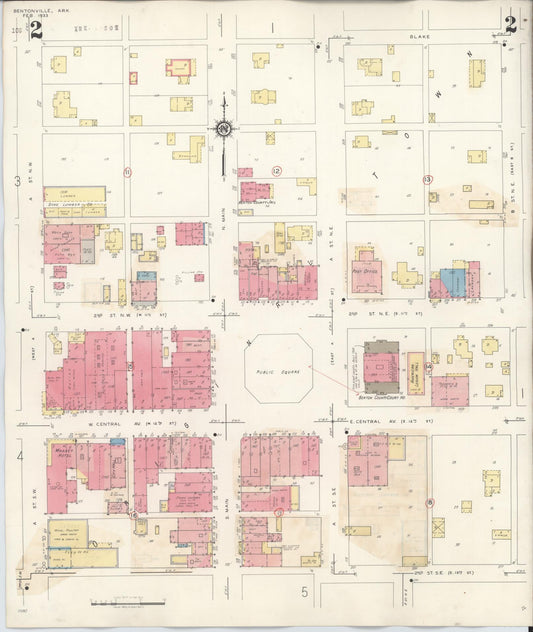 Sanborn Fire Insurance Map from Bentonville, Benton County, Arkansas (1940), Sheet #0002 - Historic Sanborn Fire Insurance Map Print, vintage old map wall art, antique decor, genealogy gift, Arkansas Arkansas map