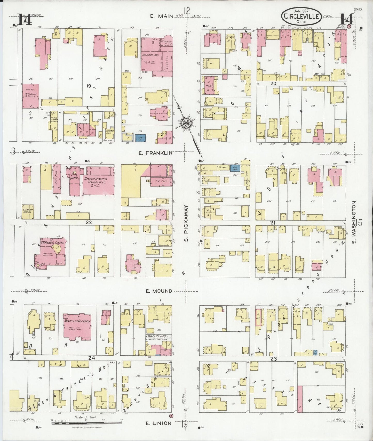 Sanborn Fire Insurance Map from Circleville, Pickaway County, Ohio (1927), Sheet #0014 - Complete Map Set gallery image, historic Sanborn map, vintage wall art, Ohio Ohio