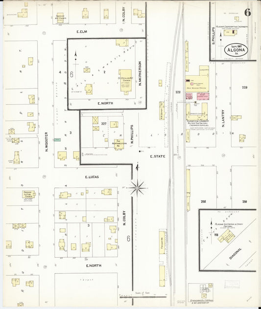 Sanborn Fire Insurance Map from Algona, Kossuth County, Iowa (1907), Sheet #0006 - Historic Sanborn Fire Insurance Map Print, vintage old map wall art