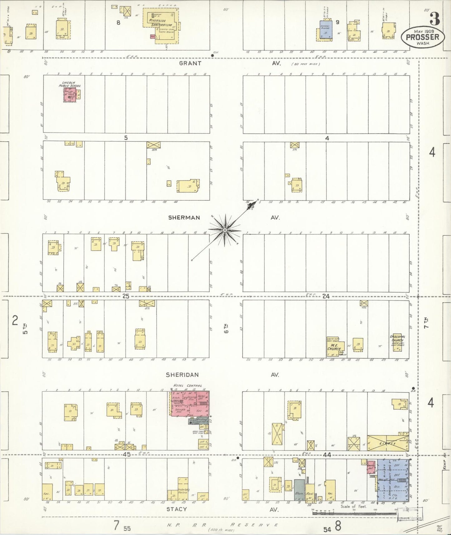 Sanborn Fire Insurance Map from Prosser, Benton County, Washington (1909), Sheet #0003 - Complete Map Set gallery image, historic Sanborn map, vintage wall art, Washington Washington