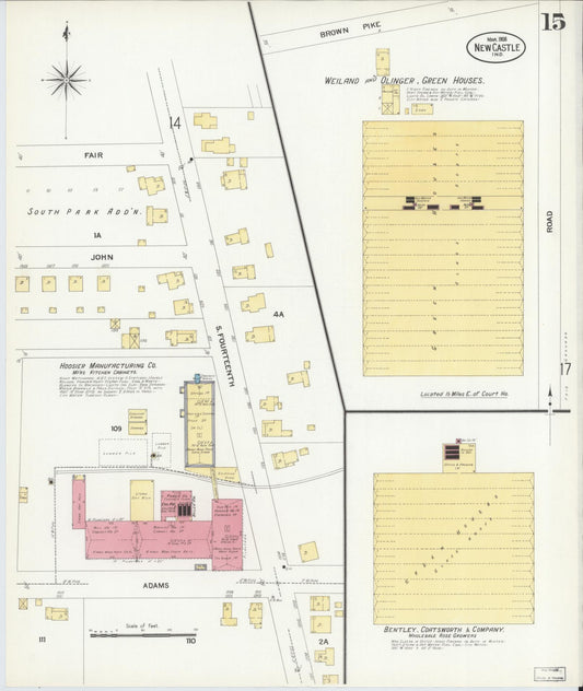 Sanborn Fire Insurance Map from New Castle, Henry County, Indiana (1908), Sheet #0015 - Historic Sanborn Fire Insurance Map Print, vintage old map wall art, antique decor, genealogy gift, Indiana Indiana map