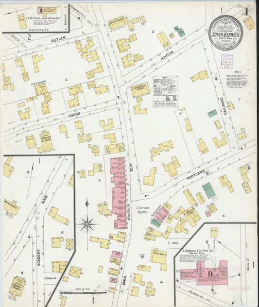 Sanborn Fire Insurance Map from South Berwick, York County, Maine (1901), Sheet #0001 - Historic Sanborn Fire Insurance Map Print, vintage old map wall art, antique decor, genealogy gift, Maine Maine map