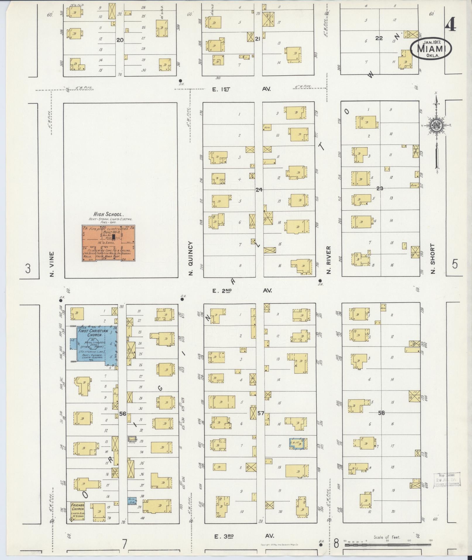 Sanborn Fire Insurance Map from Miami, Ottawa County, Oklahoma (1917), Sheet #0004 - Historic Sanborn Fire Insurance Map Print, vintage old map wall art, antique decor, genealogy gift, Oklahoma Oklahoma map