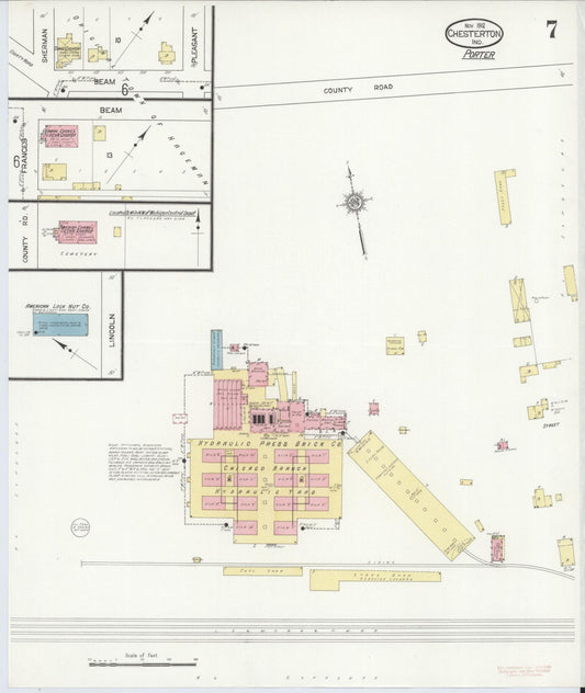 Sanborn Fire Insurance Map from Chesterton, Porter County, Indiana (1912), Sheet #0007 - Historic Sanborn Fire Insurance Map Print, vintage old map wall art, antique decor, genealogy gift, Indiana Indiana map
