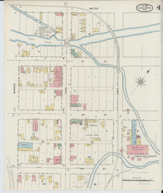 Sanborn Fire Insurance Map from Golden, Jefferson County, Colorado (1895), Sheet #0004 - Historic Sanborn Fire Insurance Map Print, vintage old map wall art, antique decor, genealogy gift, Colorado Colorado map