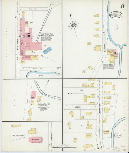 Sanborn Fire Insurance Map from Leicester, Worcester County, Massachusetts (1904), Sheet #0008 - Historic Sanborn Fire Insurance Map Print, vintage old map wall art, antique decor, genealogy gift, Massachusetts Massachusetts map