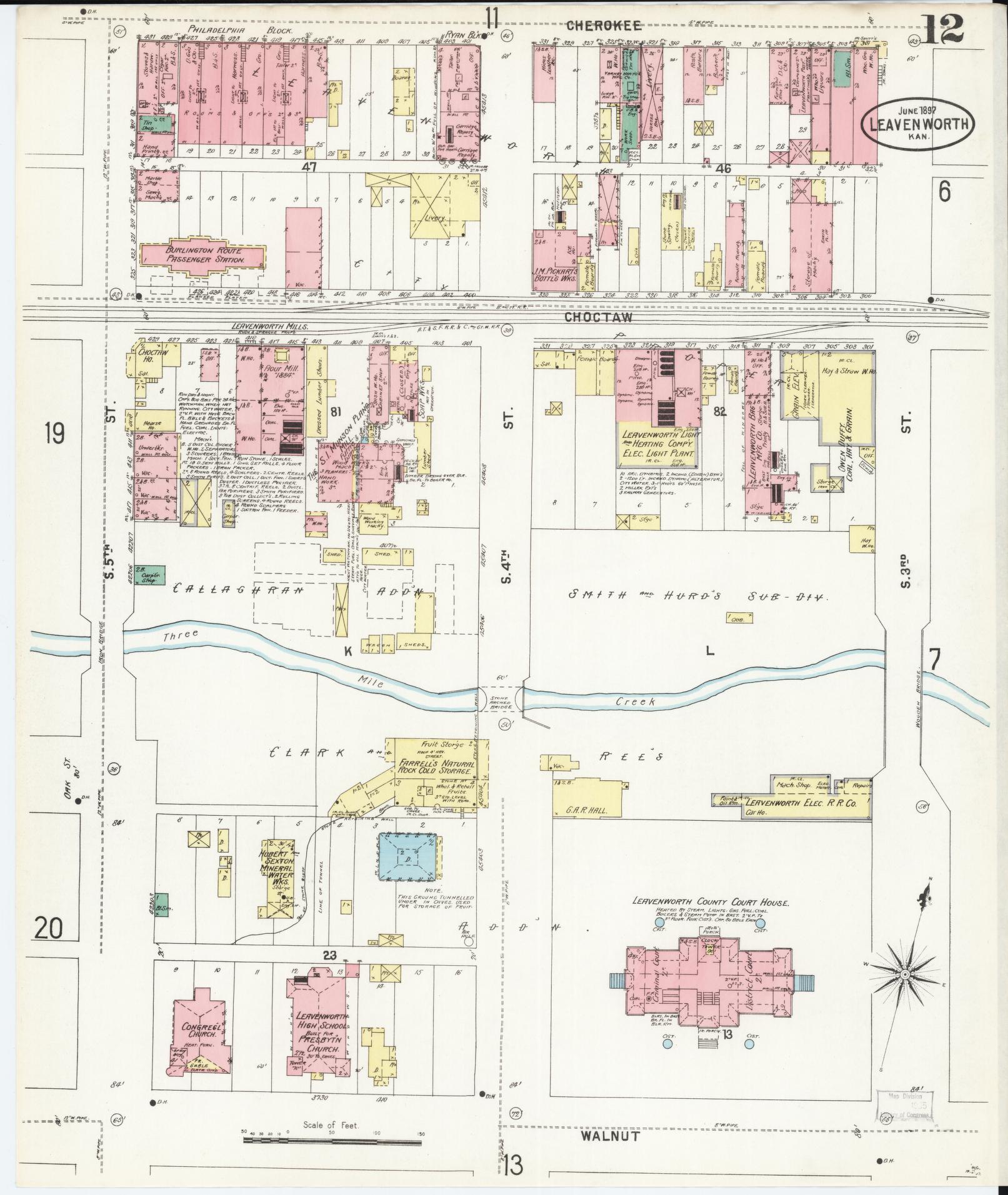 Sanborn Fire Insurance Map from Leavenworth, Leavenworth County, Kansas (1897), Sheet #0013 - Complete Map Set gallery image, historic Sanborn map, vintage wall art, Kansas Kansas
