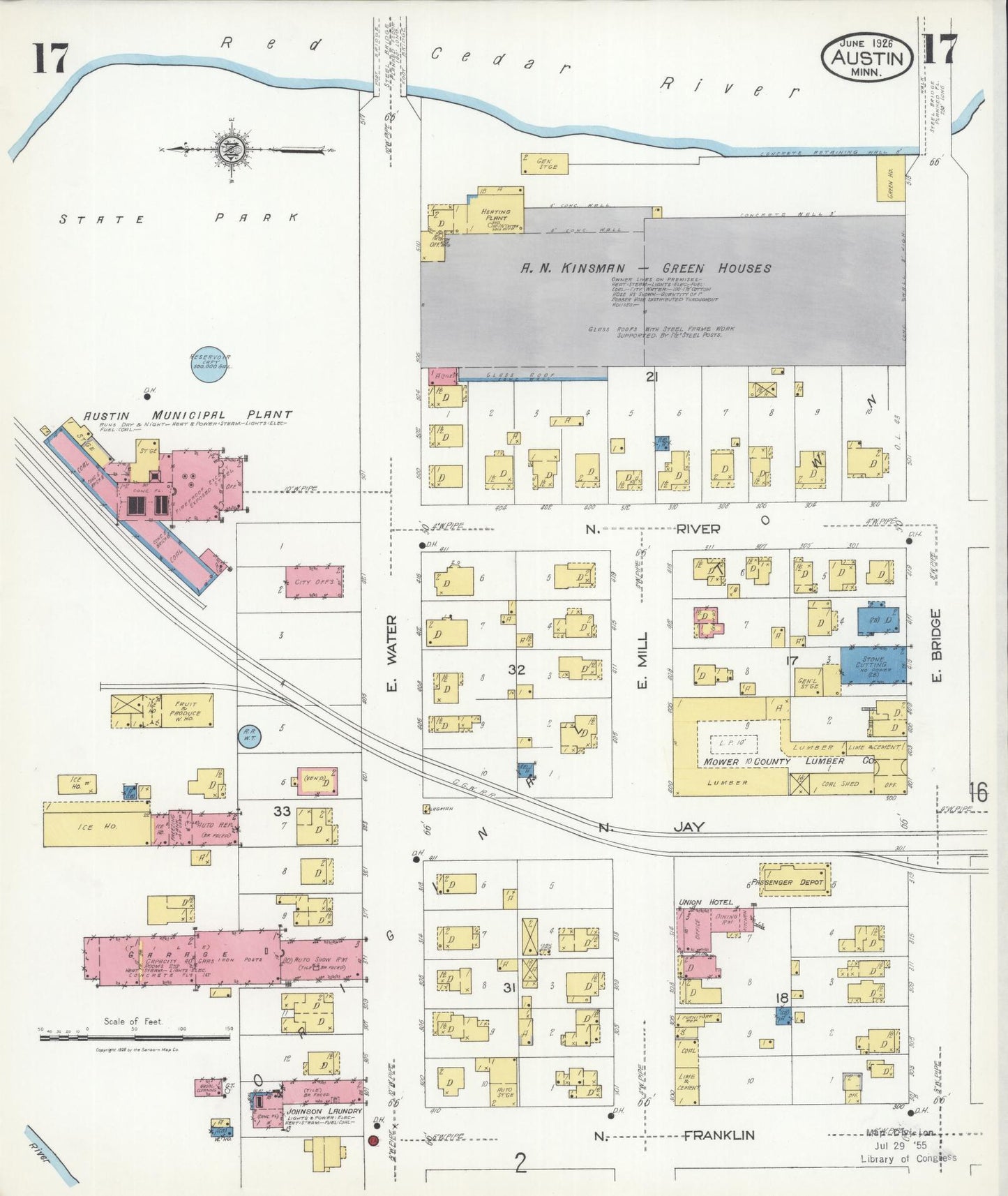 Sanborn Fire Insurance Map from Austin, Mower County, Minnesota (1926), Sheet #0017 - Historic Sanborn Fire Insurance Map Print, vintage old map wall art, antique decor, genealogy gift, Minnesota Minnesota map