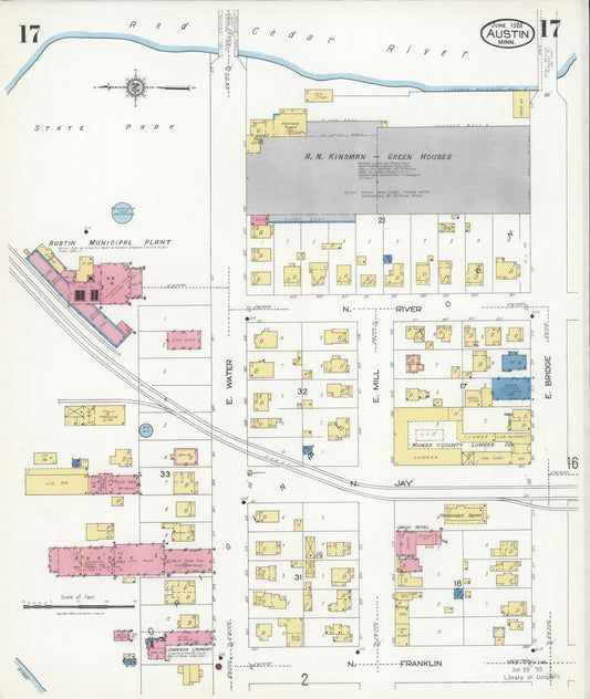 Sanborn Fire Insurance Map from Austin, Mower County, Minnesota (1926), Sheet #0017 - Historic Sanborn Fire Insurance Map Print, vintage old map wall art, antique decor, genealogy gift, Minnesota Minnesota map