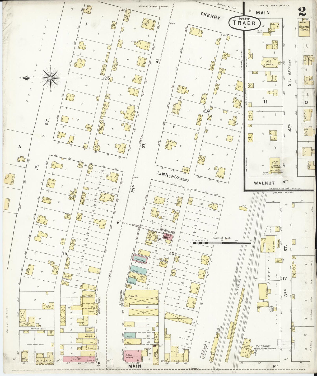 Sanborn Fire Insurance Map from Traer, Tama County, Iowa (1895), Sheet #0002 - Historic Sanborn Fire Insurance Map Print, vintage old map wall art