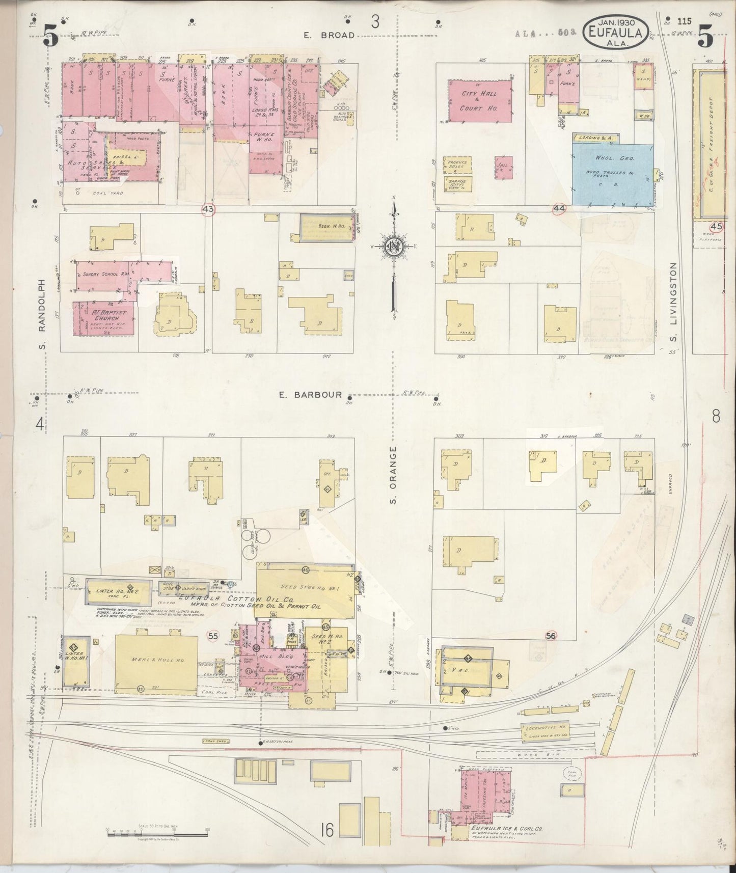 Sanborn Fire Insurance Map from Eufaula, Barbour County, Alabama (1950), Sheet #0005 - Complete Map Set gallery image, historic Sanborn map, vintage wall art, Alabama Alabama