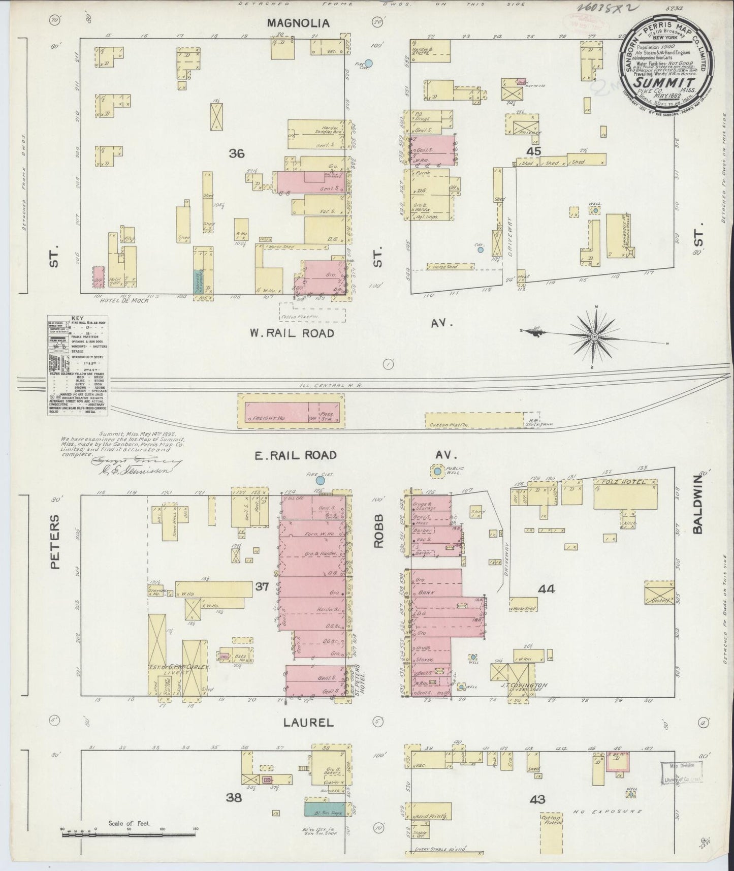 Sanborn Fire Insurance Map from Summit, Pike County, Mississippi (1892), Sheet #0001 - Historic Sanborn Fire Insurance Map Print, vintage old map wall art, antique decor, genealogy gift, Mississippi Mississippi map