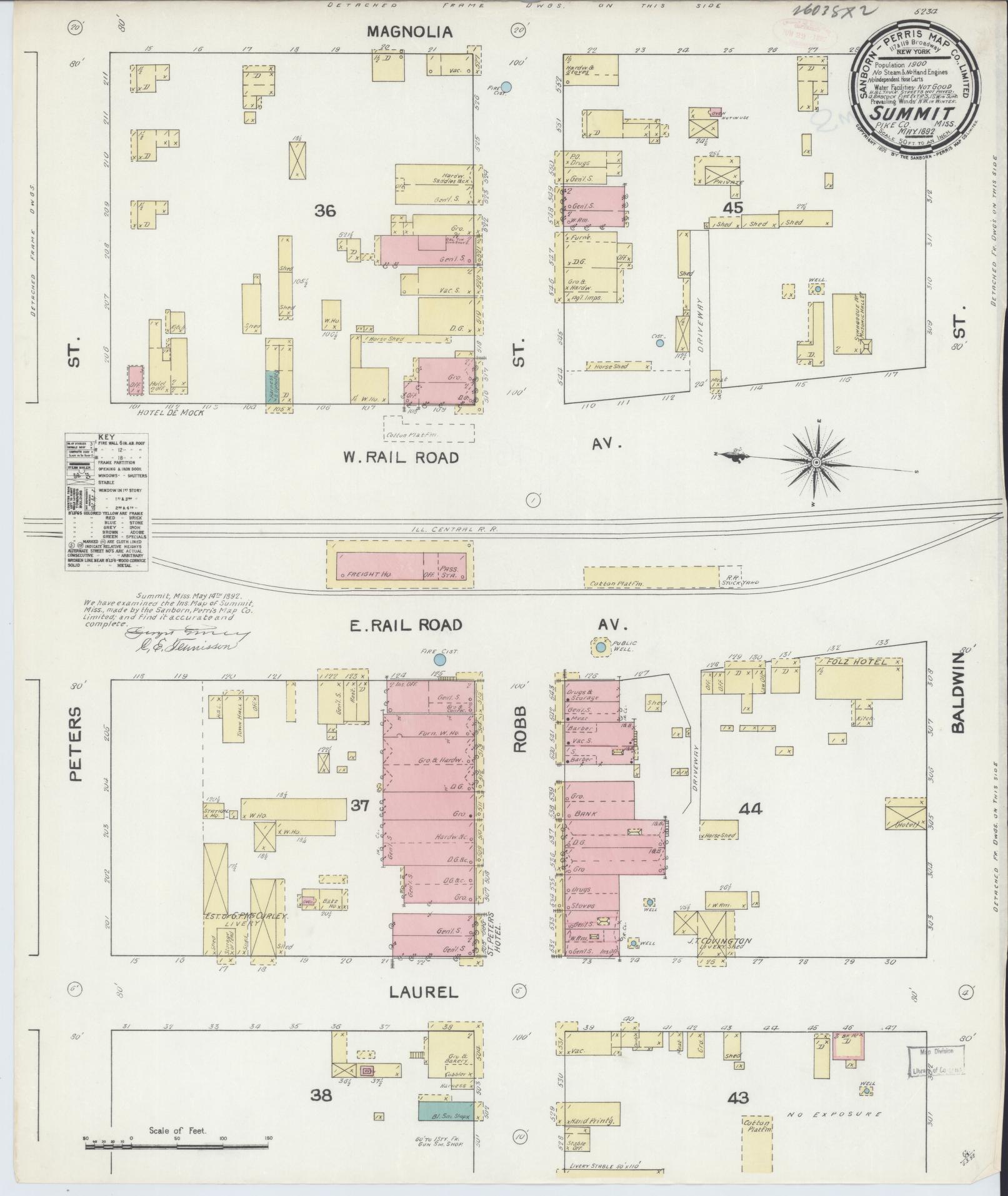 Sanborn Fire Insurance Map from Summit, Pike County, Mississippi (1892), Sheet #0001 - Historic Sanborn Fire Insurance Map Print, vintage old map wall art, antique decor, genealogy gift, Mississippi Mississippi map
