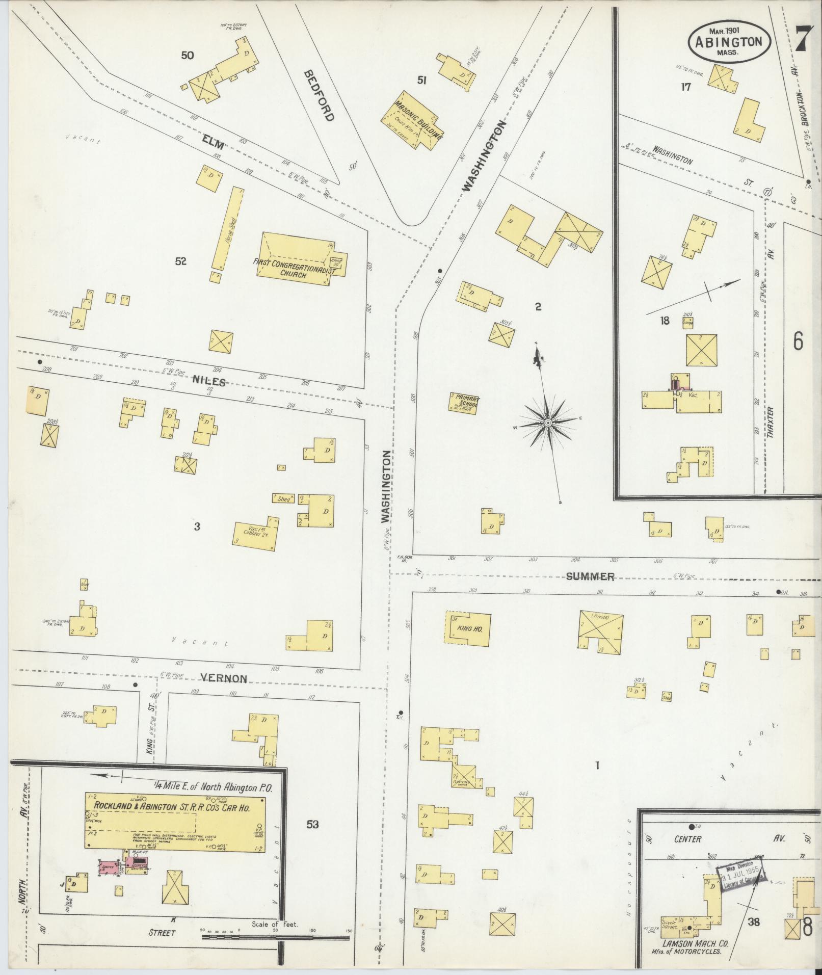 Sanborn Fire Insurance Map from Abington, Plymouth County, Massachusetts (1901), Sheet #0007 - Complete Map Set gallery image, historic Sanborn map, vintage wall art, Massachusetts Massachusetts