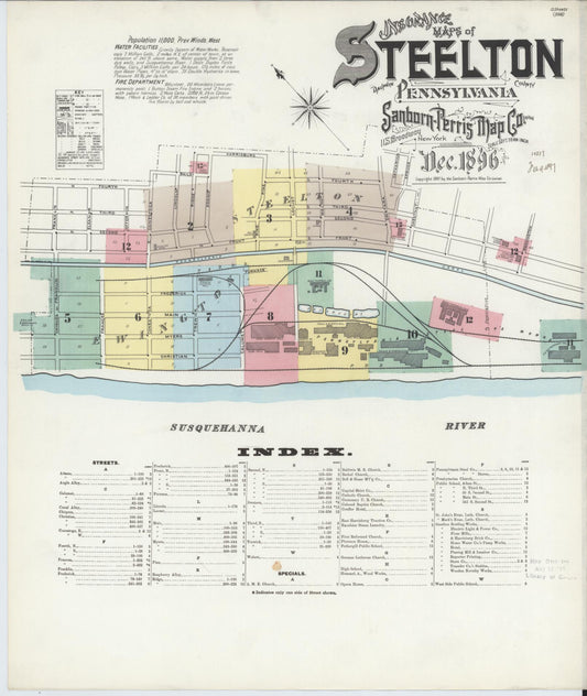 Sanborn Fire Insurance Map from Steelton, Dauphin County, Pennsylvania (1896), Sheet #0001 - Historic Sanborn Fire Insurance Map Print, vintage old map wall art, antique decor, genealogy gift, Pennsylvania Pennsylvania map