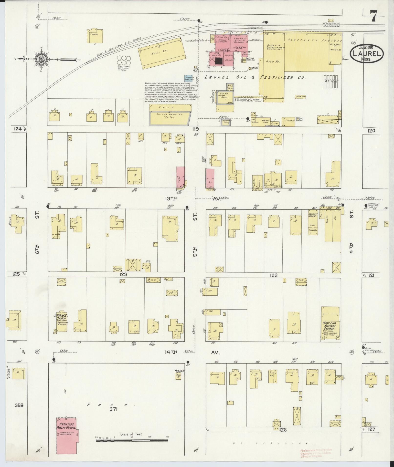 Sanborn Fire Insurance Map from Laurel, Jones County, Mississippi (1915), Sheet #0007 - Complete Map Set gallery image, historic Sanborn map, vintage wall art, Mississippi Mississippi