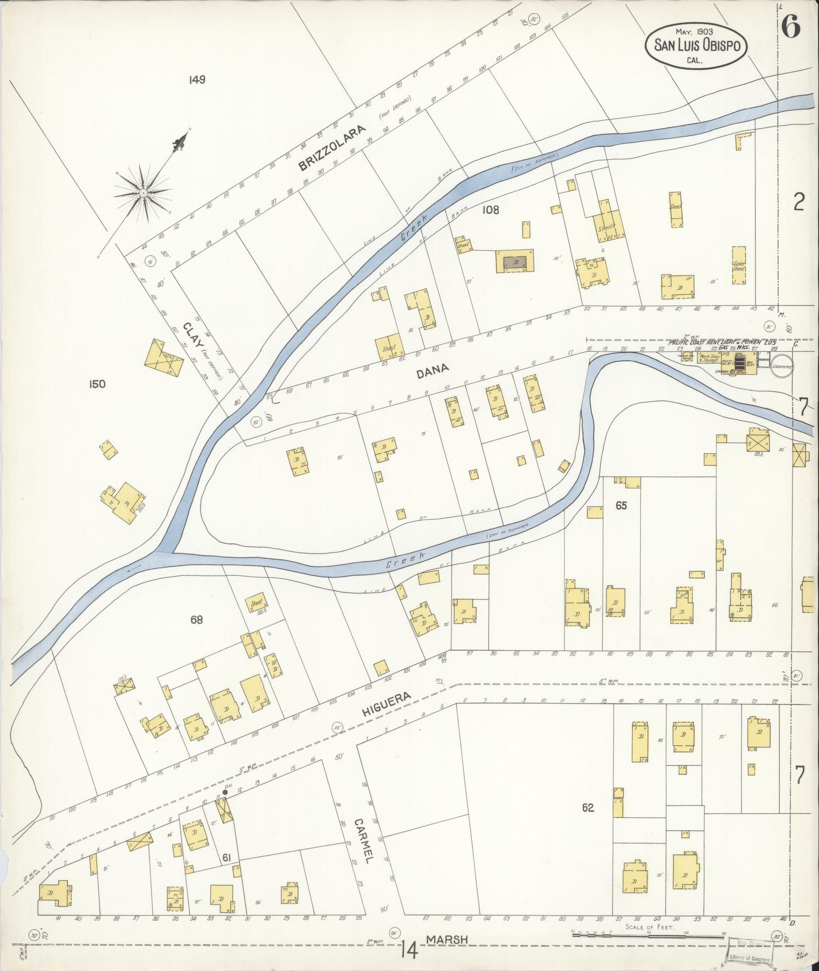 Sanborn Fire Insurance Map from San Luis Obispo, San Luis Obispo County, California (1903), Sheet #0006 - Complete Map Set gallery image, historic Sanborn map, vintage wall art, California California