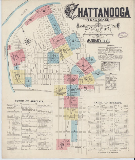Sanborn Fire Insurance Map from Chattanooga, Hamilton County, Tennessee (1885), Sheet #0001 - Complete Map Set gallery image, historic Sanborn map, vintage wall art, Tennessee Tennessee