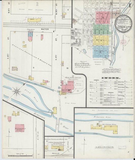 Sanborn Fire Insurance Map from Canon City, Fremont County, Colorado (1895), Sheet #0001 - Historic Sanborn Fire Insurance Map Print, vintage old map wall art, antique decor, genealogy gift, Colorado Colorado map