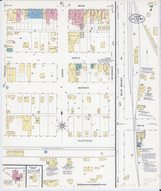 Sanborn Fire Insurance Map from Luverne, Rock County, Minnesota (1907), Sheet #0007 - Historic Sanborn Fire Insurance Map Print, vintage old map wall art, antique decor, genealogy gift, Minnesota Minnesota map