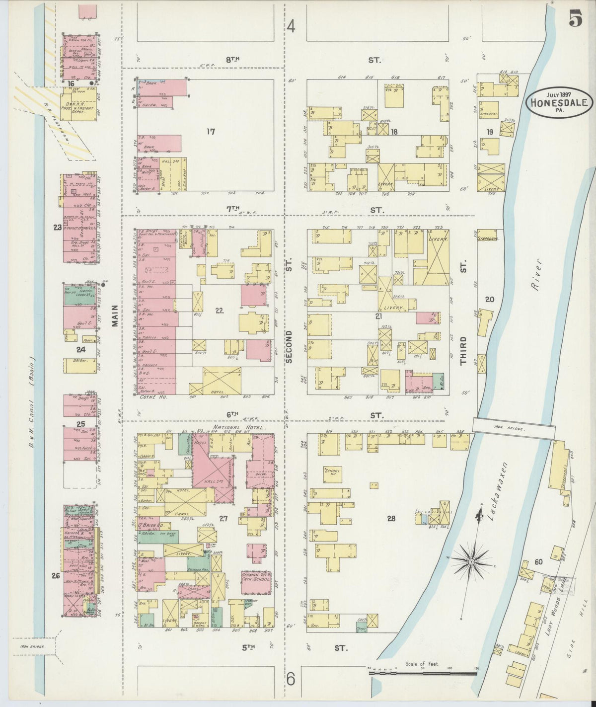 Sanborn Fire Insurance Map from Honesdale, Wayne County, Pennsylvania (1897), Sheet #0005 - Complete Map Set gallery image, historic Sanborn map, vintage wall art, Pennsylvania Pennsylvania