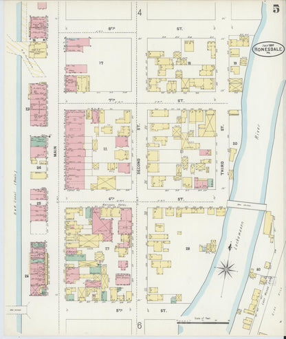 Sanborn Fire Insurance Map from Honesdale, Wayne County, Pennsylvania (1897), Sheet #0005 - Complete Map Set gallery image, historic Sanborn map, vintage wall art, Pennsylvania Pennsylvania