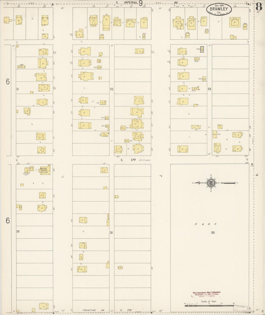 Sanborn Fire Insurance Map from Brawley, Imperial County, California (1916), Sheet #0008 - Historic Sanborn Fire Insurance Map Print, vintage old map wall art, antique decor, genealogy gift, California California map