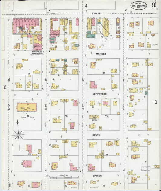 Sanborn Fire Insurance Map from Watertown, Jefferson County, Wisconsin (1901), Sheet #0009 - Historic Sanborn Fire Insurance Map Print, vintage old map wall art, antique decor, genealogy gift, Wisconsin Wisconsin map