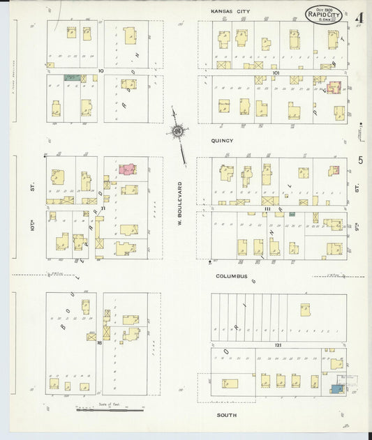 Sanborn Fire Insurance Map from Rapid City, Pennington County, South Dakota (1909), Sheet #0004 - Historic Sanborn Fire Insurance Map Print, vintage old map wall art, antique decor, genealogy gift, South Dakota South Dakota map