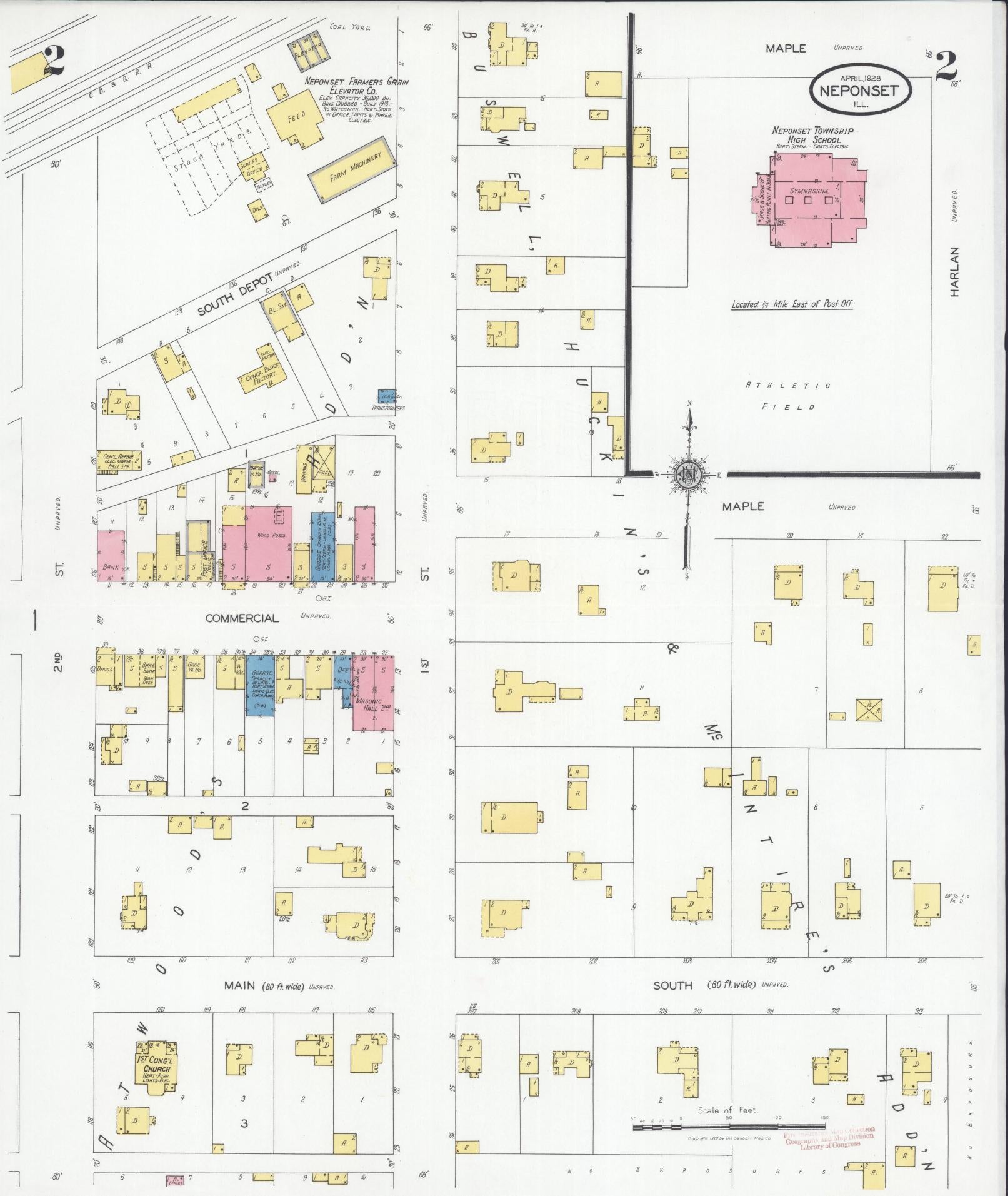 Sanborn Fire Insurance Map from Neponset, Bureau County, Illinois (1928), Sheet #0002 - Historic Sanborn Fire Insurance Map Print, vintage old map wall art, antique decor, genealogy gift, Illinois Illinois map