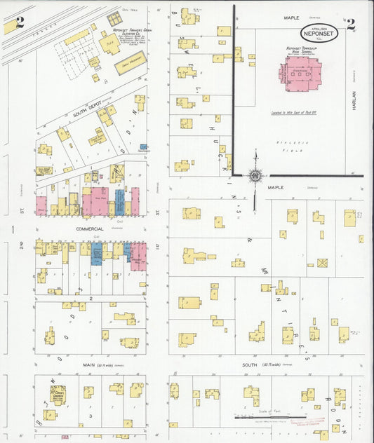 Sanborn Fire Insurance Map from Neponset, Bureau County, Illinois (1928), Sheet #0002 - Historic Sanborn Fire Insurance Map Print, vintage old map wall art, antique decor, genealogy gift, Illinois Illinois map