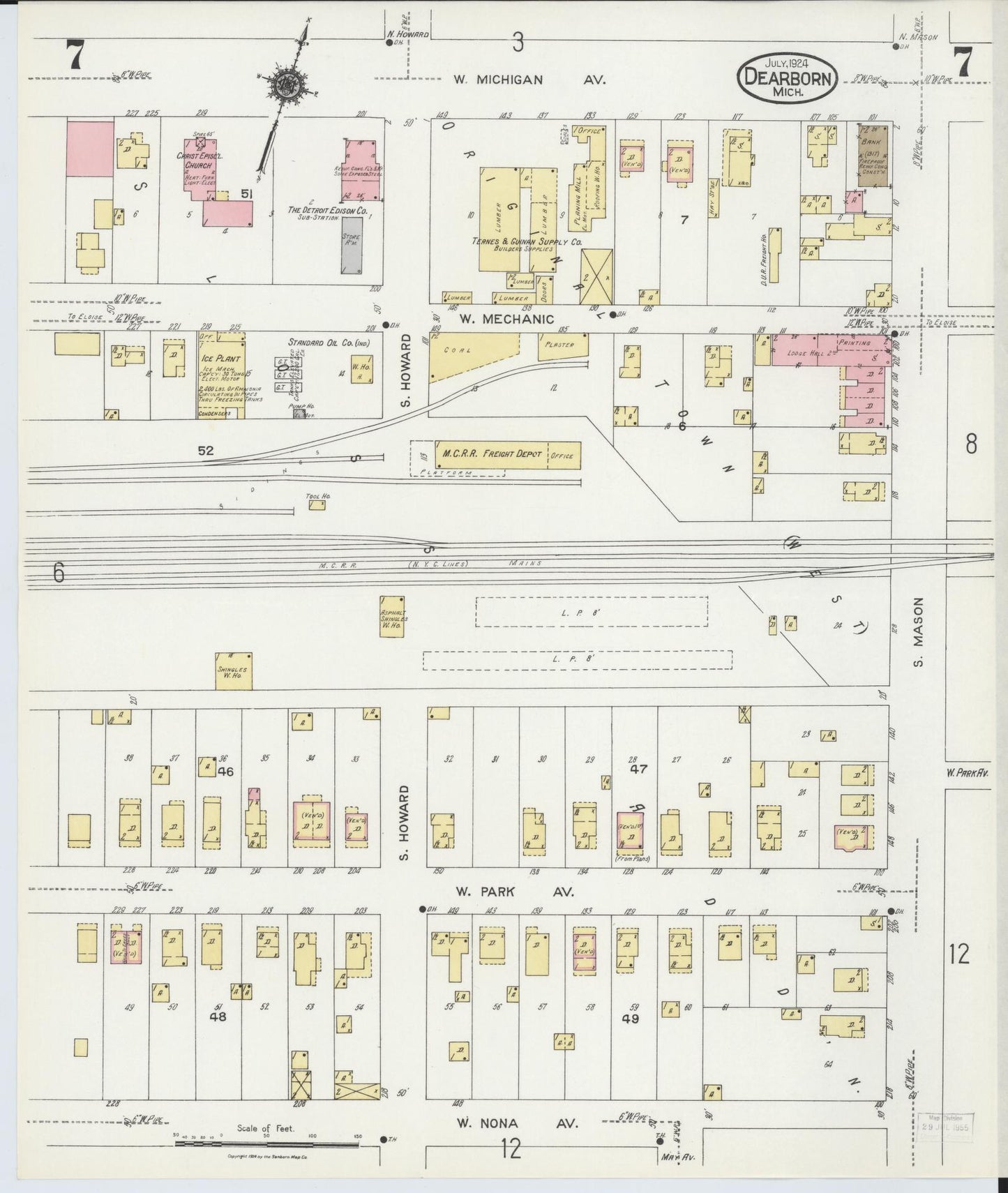 Sanborn Fire Insurance Map from Dearborn, Wayne County, Michigan (1924), Sheet #0007 - Complete Map Set gallery image, historic Sanborn map, vintage wall art, Michigan Michigan